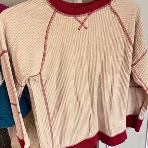 Kids Hanna Andersson Cream and Red Long Sleeve Tee, Size 10